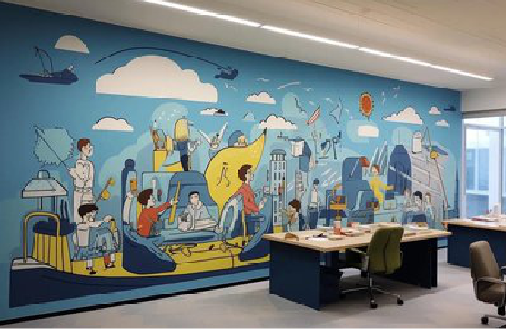 洋县办公室墙绘的特点。